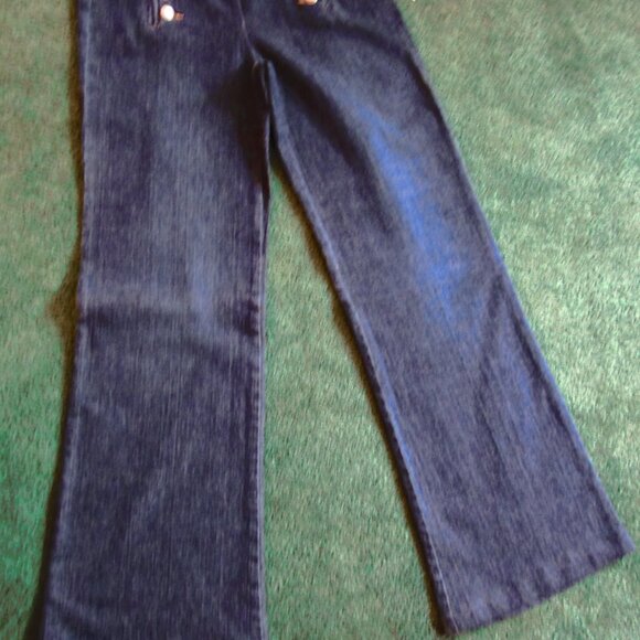 WOMEN'S THEORY JEANS-NEW-SIZE 6-INDIGO-BUTTONS on each SIDE -WIDE LEG - Picture 4 of 7